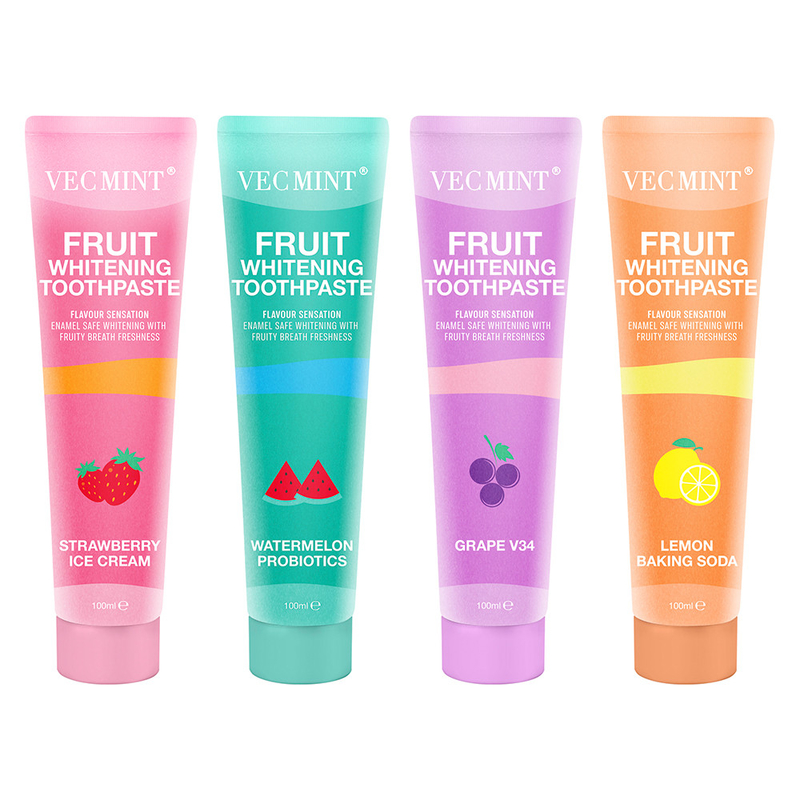 Vecmint 100ml میوه - ترکیب خمیر دندان سفید کننده طعم دار - 4 طعم خوشمزه، گچ - سفید کننده ایمن و تازه میوه