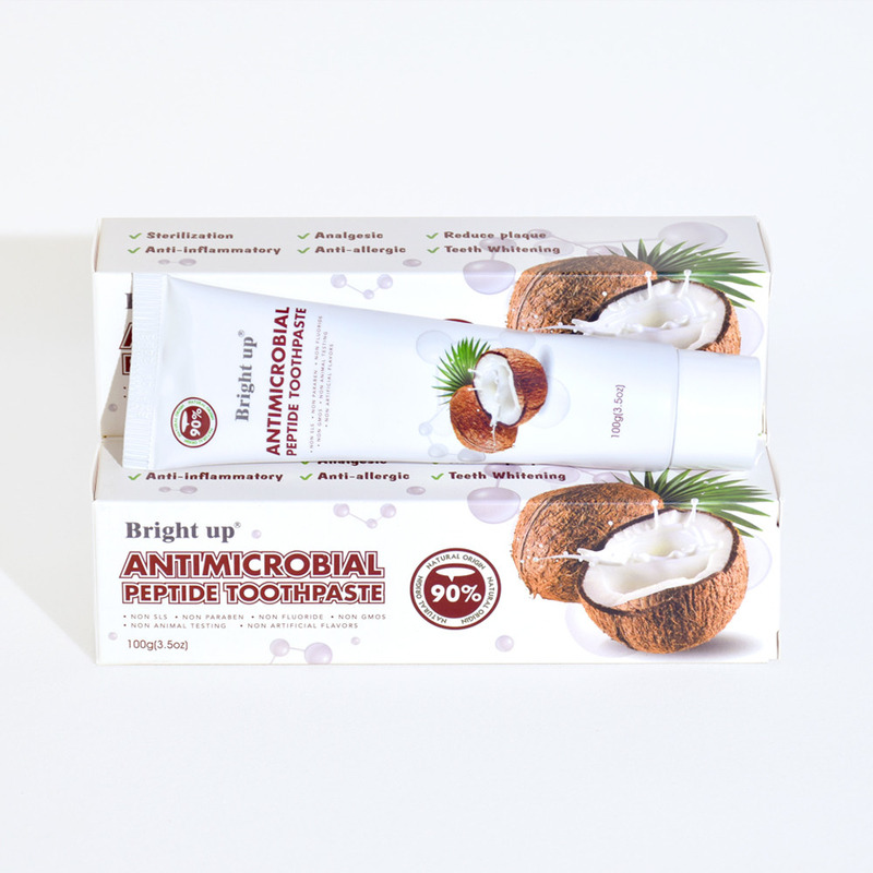 خمیر دندان ضد میکروبی پپتیدی با کیفیت بالا، 100 گرم (3.5 اونس) در هر لوله روغن نارگیل عمده فروشی