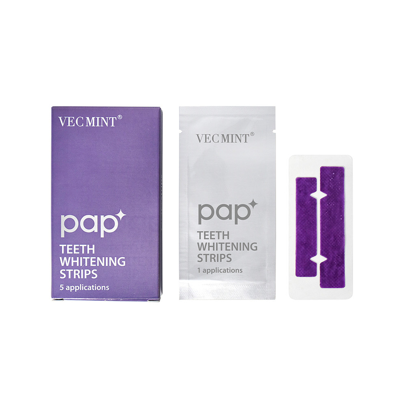 VECMINT pap* نوارهای پیشرفته سفید کننده دندان - یک بسته از 5 کاربرد لبخند سفید طولانی مدت.